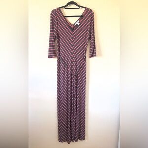 NWOT Motherhood Striped V-Neck Maternity Dress in Pink and Gray